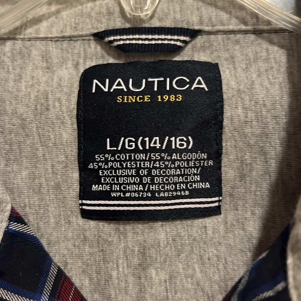 Nautica Plaid Long Sleeve Button Up Top Red, White and Blue Sz L 14/16 - Picture 3 of 7